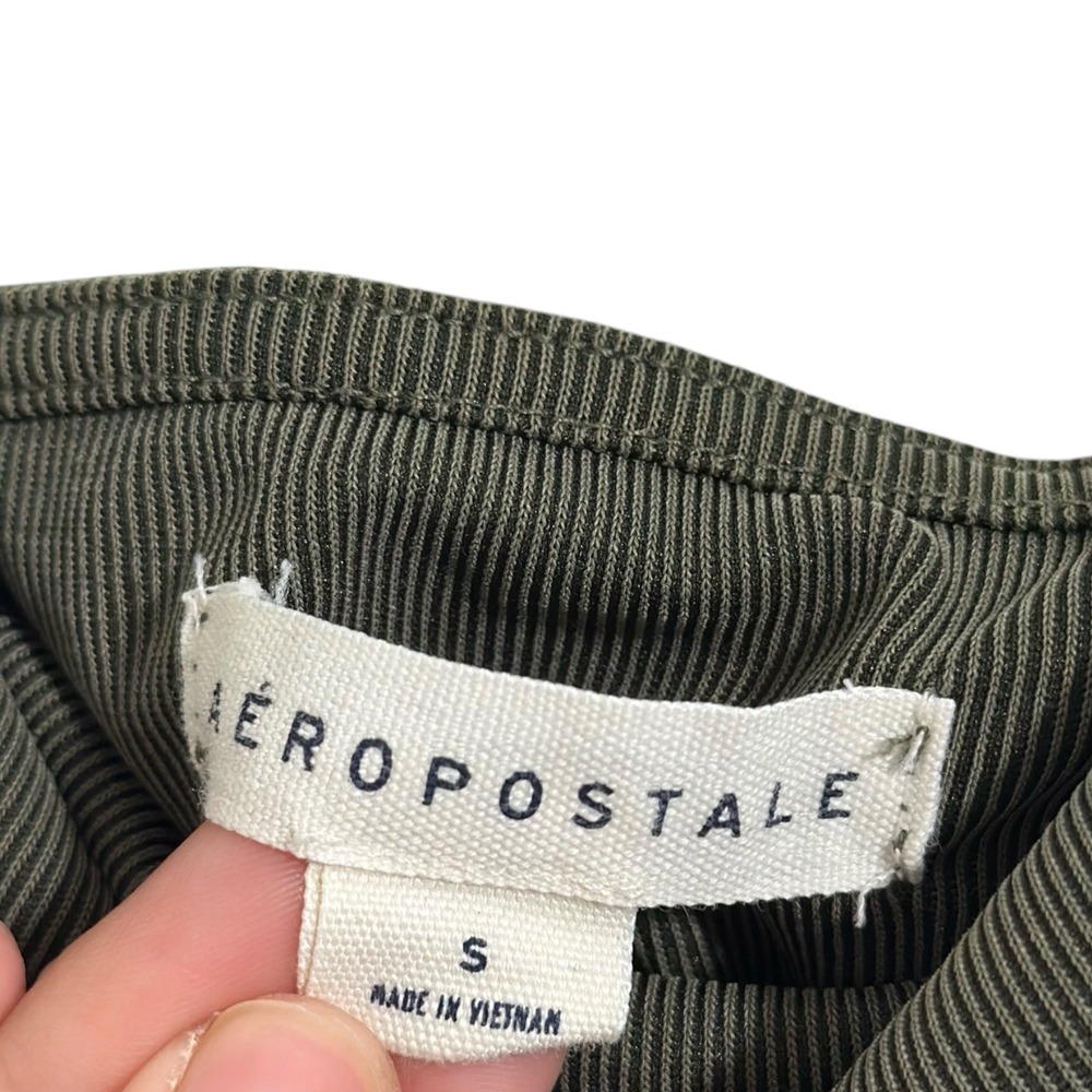 Aeropostale Solid Drapey Square-Neck Slip Dress Olive Green Ribbed Womens Size S - Picture 7 of 8